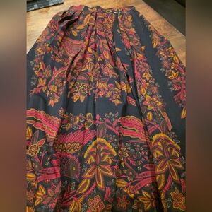 Geiger Austria Red Black Floral Pleated Wool Midi Skirt EU 38